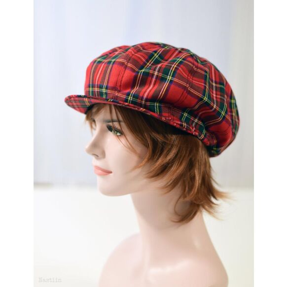 Red and green Stewart tartan hat for women