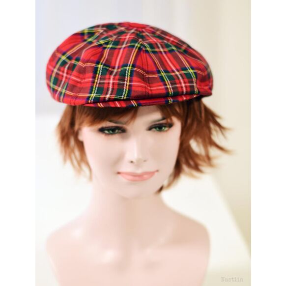 Red and green Stewart tartan hat for women