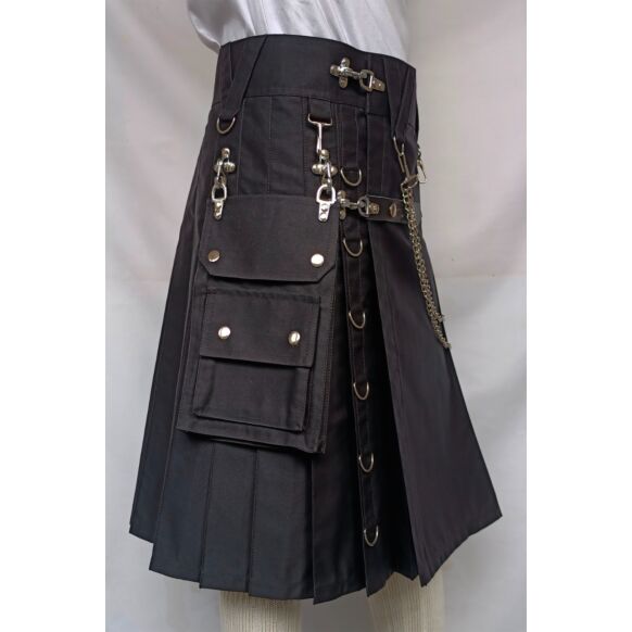 New Black Gothic Utility Kilt For Men