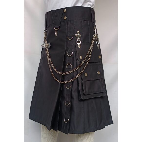 New Black Gothic Utility Kilt For Men