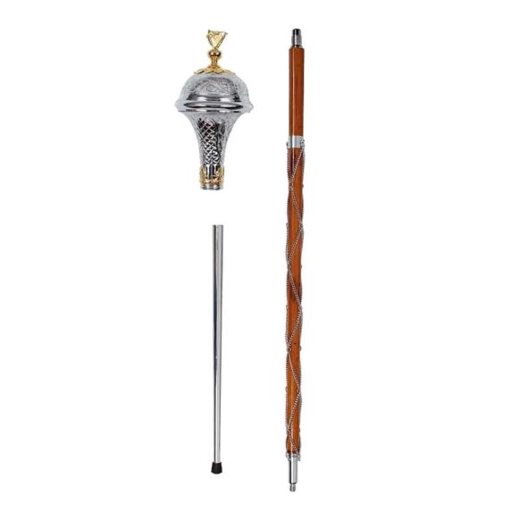 Chrome Head With Gold Irish Harp Major Mace Stave & Stick