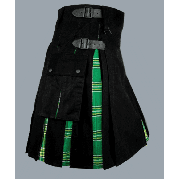 Black Hybrid Kilt With Irish Tartan