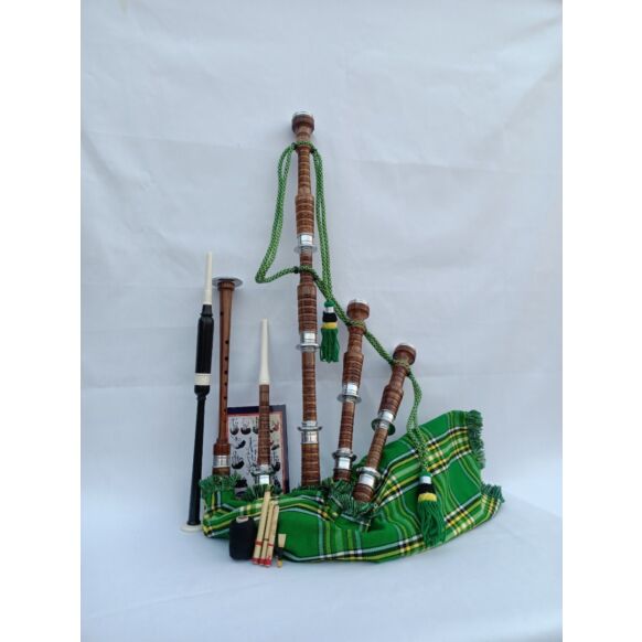  Irish National Tartan Natural Finish Bagpipe Set