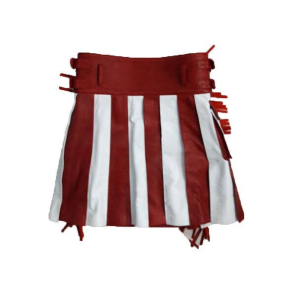 Women White And Red Leather Kilt
