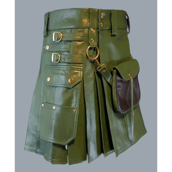 Fashion green custom made leather kilt