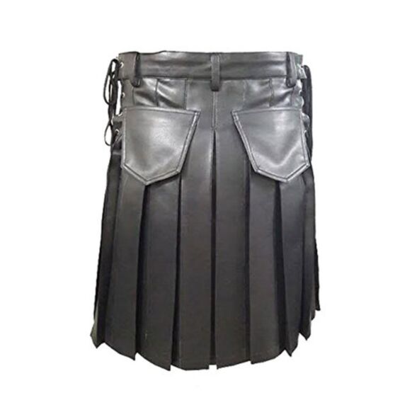 Black custom made leather utility kilt