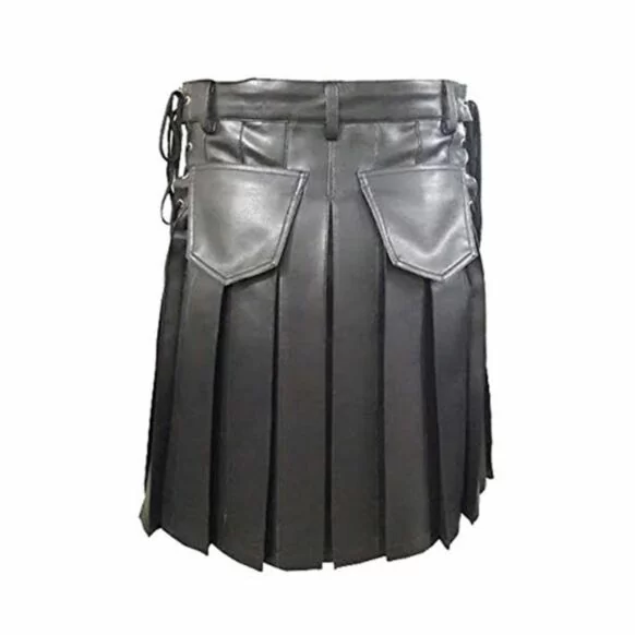 Black custom made leather utility kilt