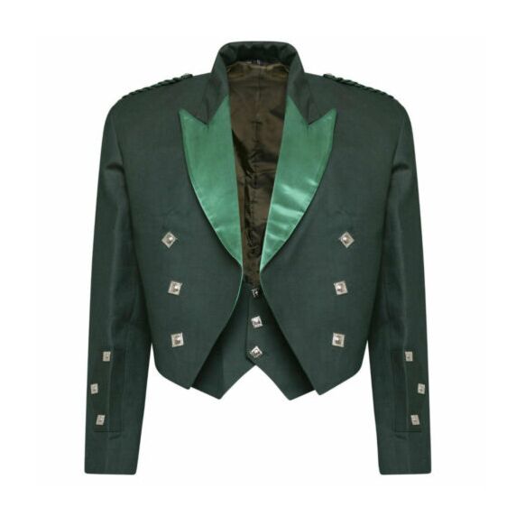 New Men's Scottish Handmade Prince Charlie Green Jacket
