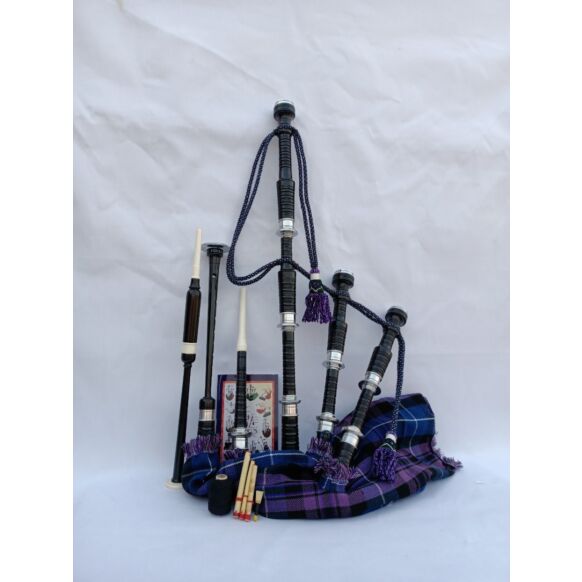 Pride Of Scotland Tartan Black Finish Bagpipe Set