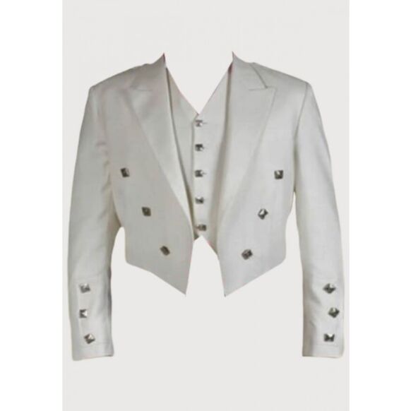 White Prince Charlie Scottish Kilt Jacket 