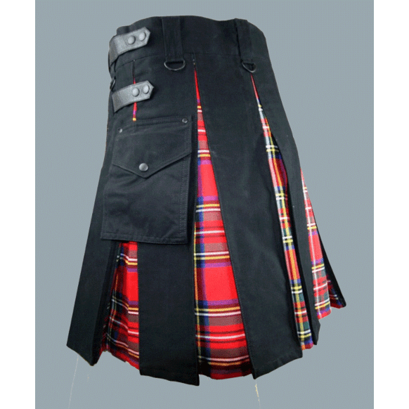 Black Hybrid Kilt Royal Stewart Tartan 
