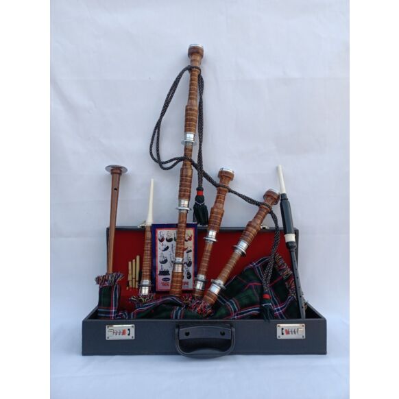 Scottish National Tartan With Natural Finish Bagpipe Set