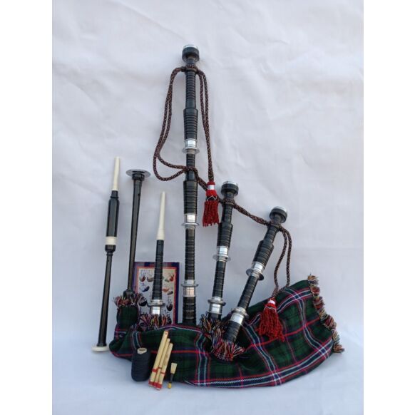 Scottish National Tartan With Black Finish Bagpipe Set