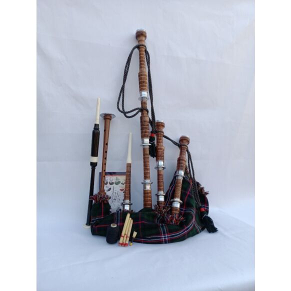 Scottish National Tartan With Natural Finish Bagpipe Set