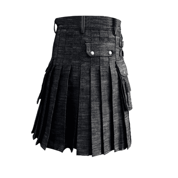 Men Black Denim Kilt 