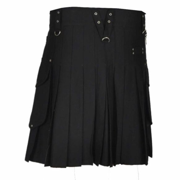 stylish black utility kilt front