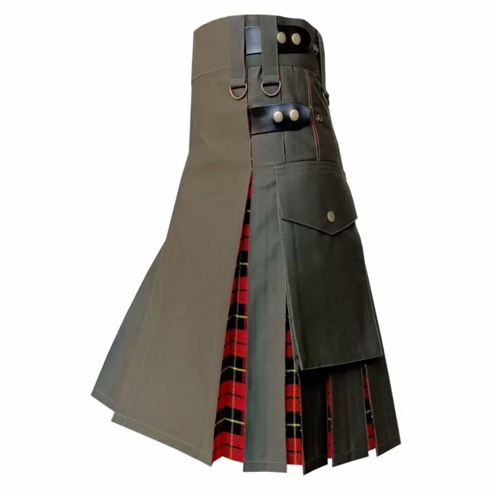 Olive Green Fabric Tartan Utility Kilt