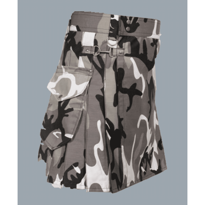 New Kiltish Men Cargo Scottish Camo Black Utility Kilt