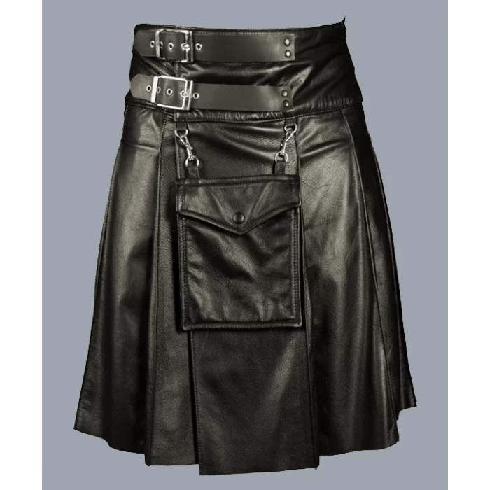 Black Leather Kilt 