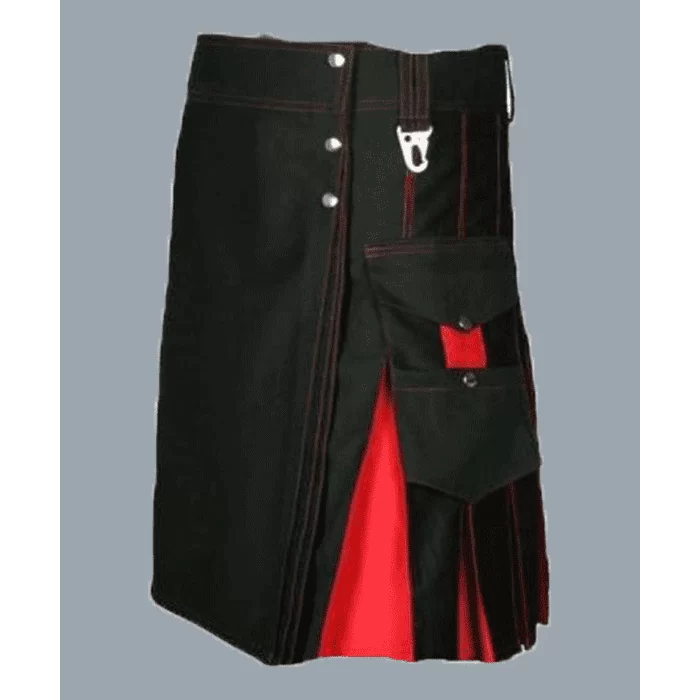 Black And Red Men Hybrid Kilt