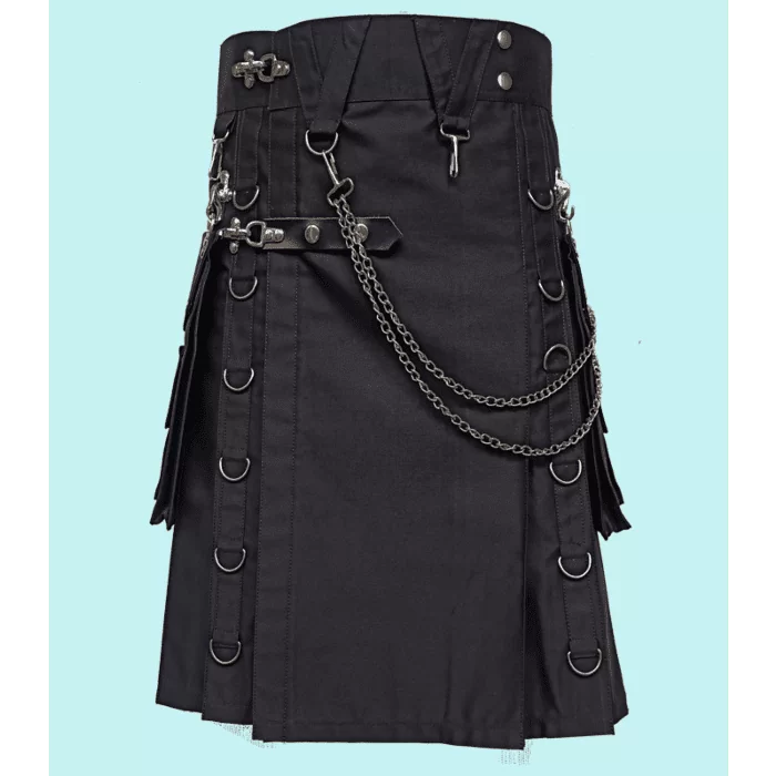 New Black Gothic Utility Kilt For Men