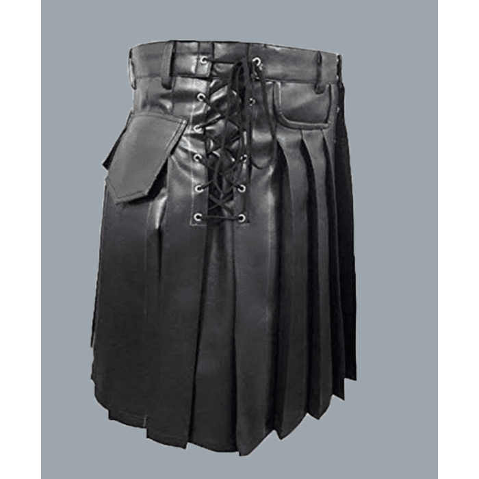 Black custom made leather utility kilt