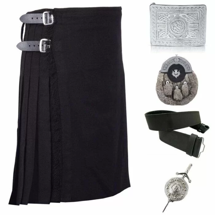 Plain Black Tartan Kilt Deal
