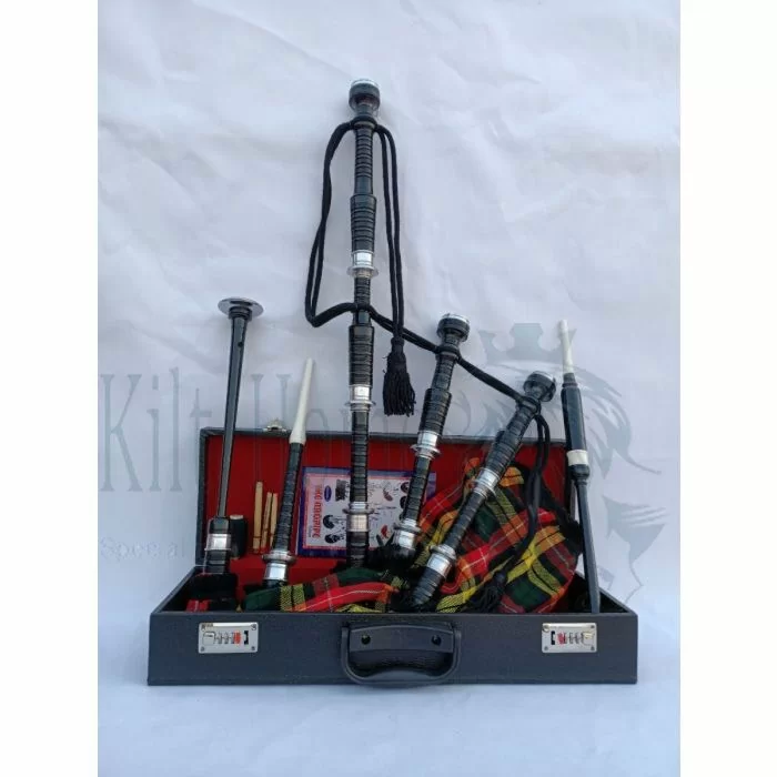 Buchanan Tartan Black Finish Bagpipe Set