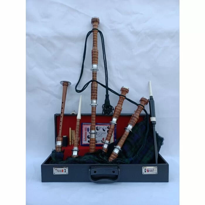 Black Watch Tartan Natural Finish Bagpipe Set