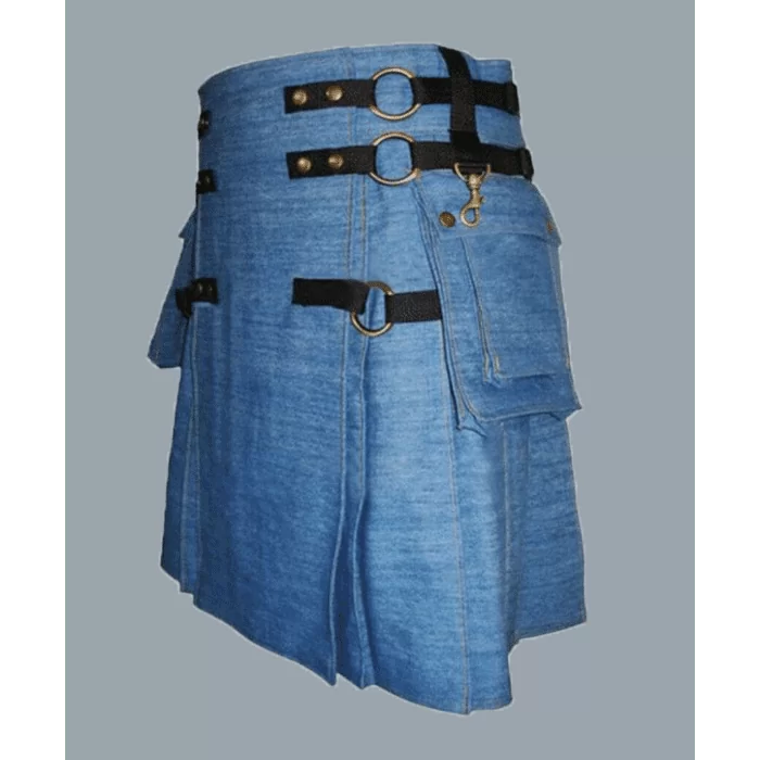 blue denim kilt for men 