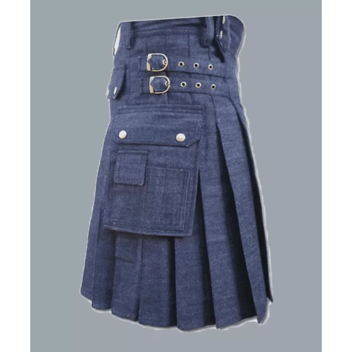 Blue Custom Made Denim Utility Kilt
