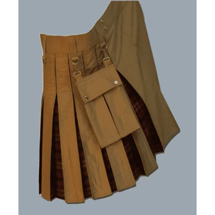 Box Plated Khaki Hybrid Tartan Kilt