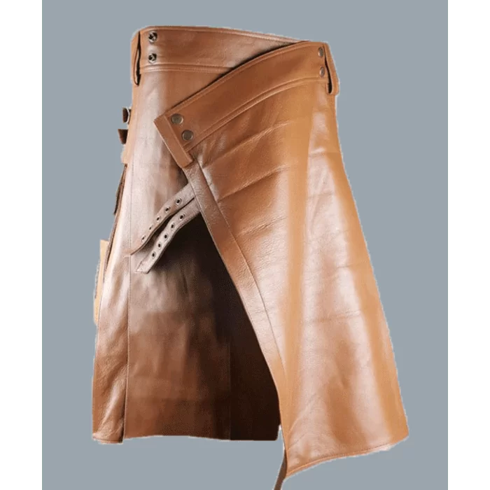 New leather Brown utility kilt 