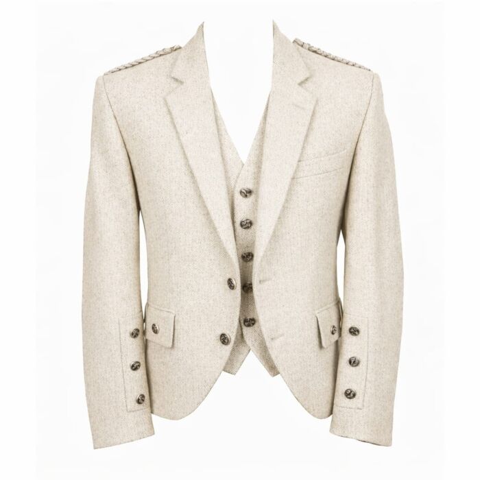 Scottish Wedding Groom Oatmeal Beige & Cream Argyle Jacket
