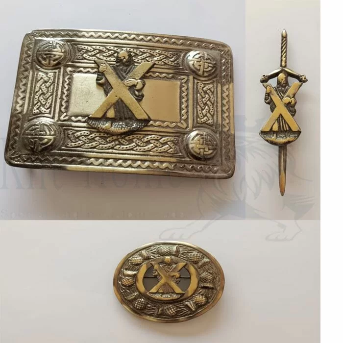 Cross Badge Antique Belt Buckle Brooch Set