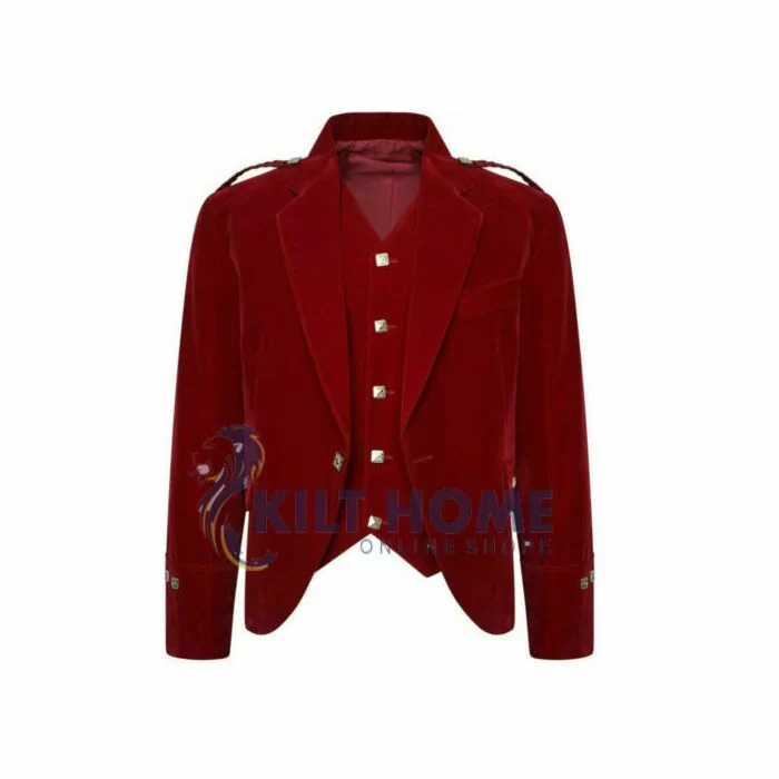 Custom Made Men's Prince Charlie Velvet Kilt Jacket