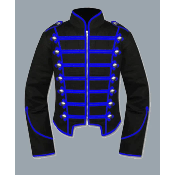 Mens Blue Black Military Marching Band Drummer Jacket