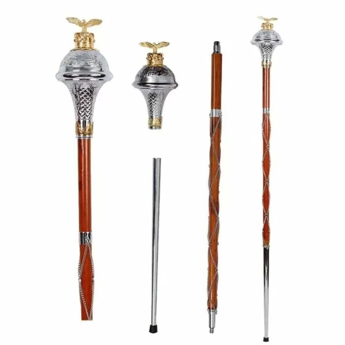Chrome Head With Gold Eagle Major Mace Stave & Stick
