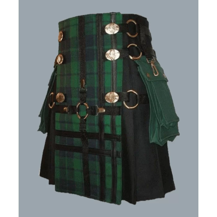 Premium Black Tartan Cross Utility Kilt for man