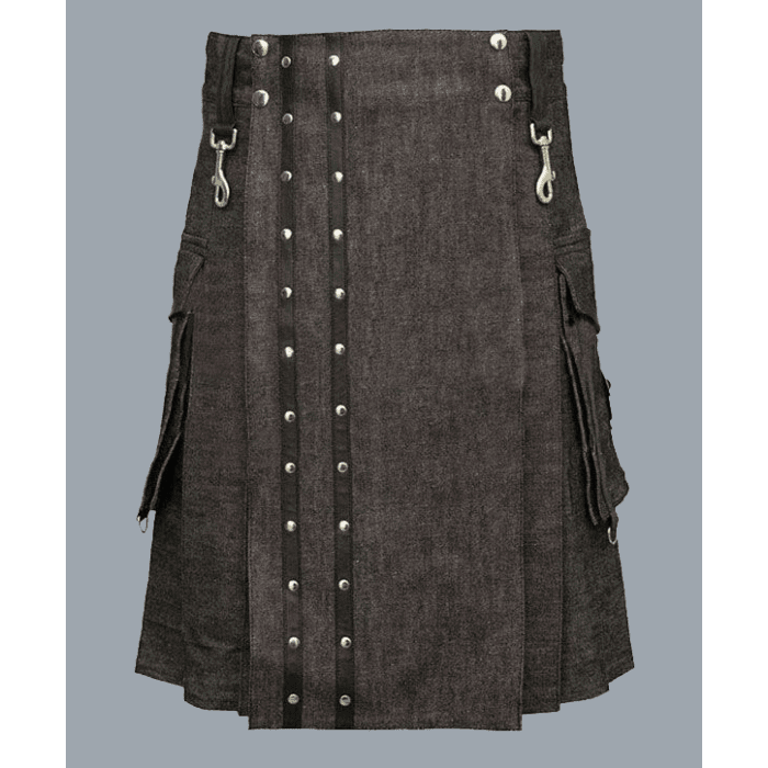 Gray Heavy Denim Kilt For Men