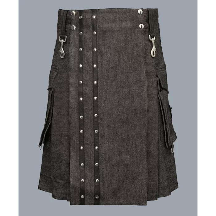 Gray Heavy Denim Kilt For Men
