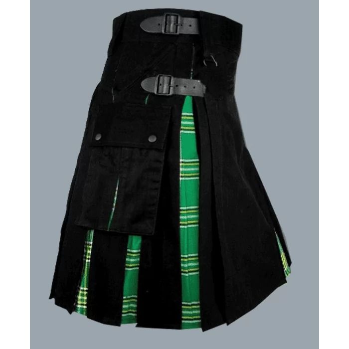 Black Hybrid Kilt With Irish Tartan