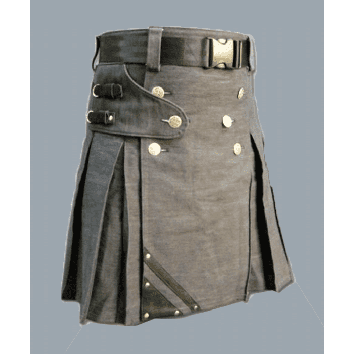 Denim Kilt With Leather Strap