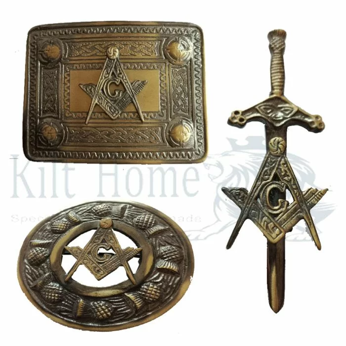 Masonic Badge Antique Belt Buckle Brooch Set