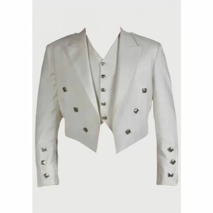 prince charlie White color scottish jacket with vest coat