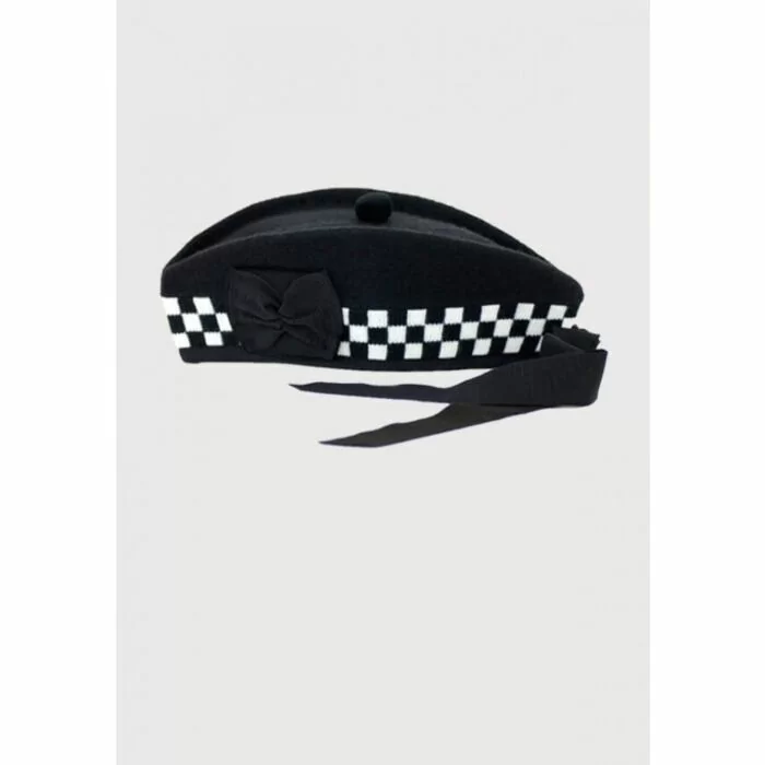 pure wool diced glengarry hat black white