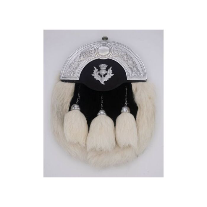 Scottish Full Dress Black & White Rabbit Fur Kilt Sporran