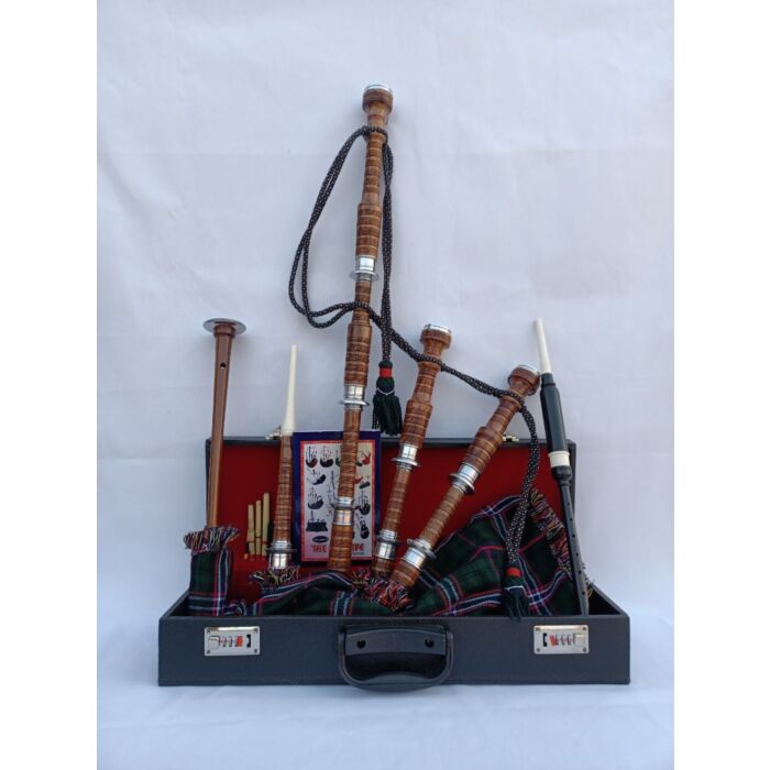 Scottish National Tartan With Natural Finish Bagpipe Set