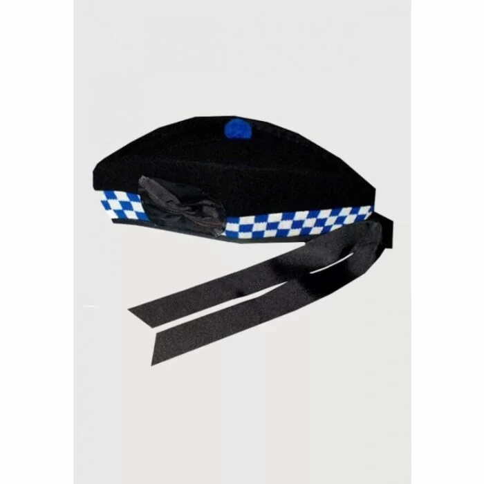 white Blue Scottish pipe band glengarry dice hat 