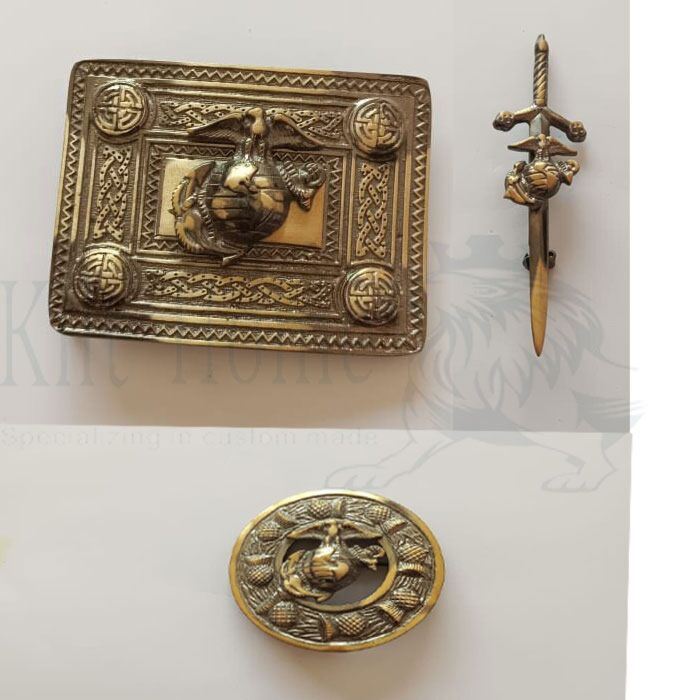 US Badge Antique Belt Buckle Brooch Set